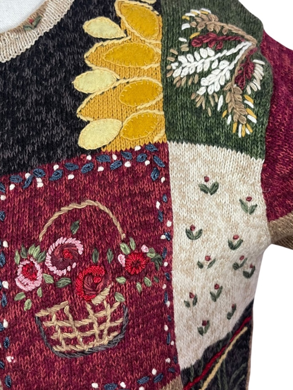 Cottagecore Patchwork Embroidered Cardigan M Homestead Farmhouse Floral Vintage - Picture 8 of 12